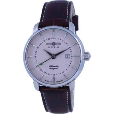 Zeppelin Atlantic Beige Dial Leather Strap Quartz 8442-5 84425 Men's Watch