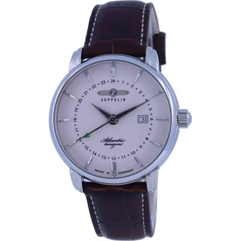 Zeppelin Atlantic Beige Dial Leather Strap Quartz 8442-5 84425 Men's Watch