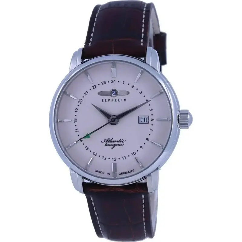 Zeppelin Atlantic Beige Dial Leather Strap Quartz 8442-5 84425 Men's Watch