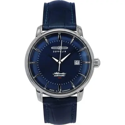 Zeppelin Atlantic Leather Strap Blue Dial Automatic 84603 Men's Watch