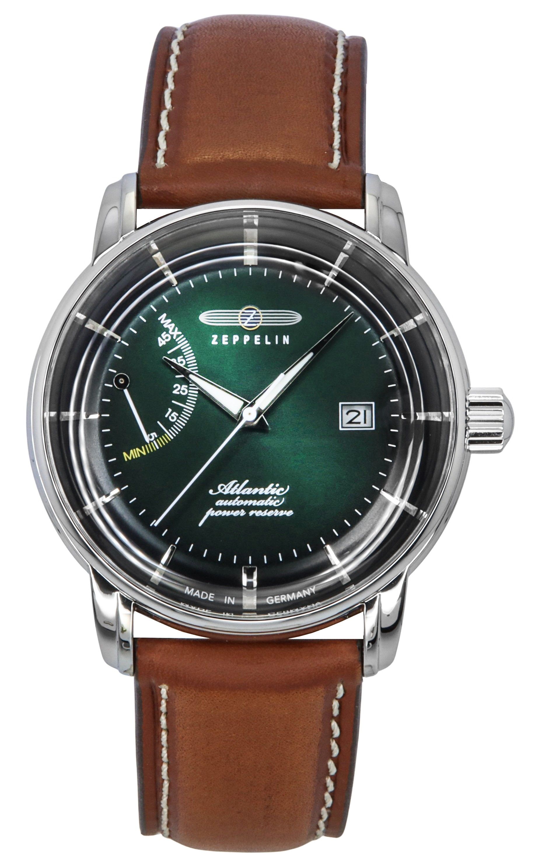 Zeppelin Atlantic Leather Strap Dark Green Dial Automatic 84624 Men's Watch