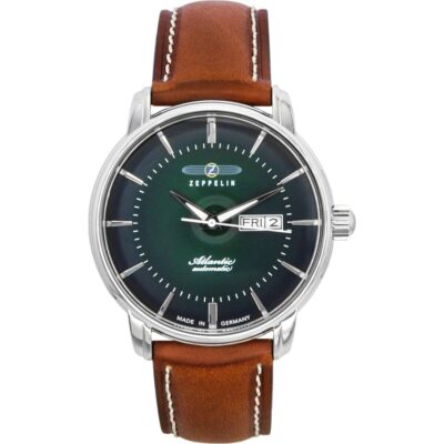 Zeppelin Atlantic Brown Leather Strap Green Dial Automatic 84664 Men's Watch
