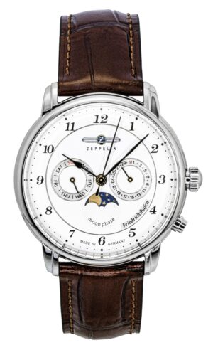 Zeppelin Friedrichshafen Brown Leather Strap White Dial Quartz 85361 Men's Watch