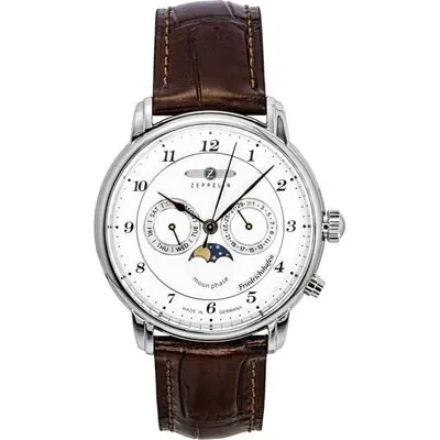 Zeppelin Friedrichshafen Brown Leather Strap White Dial Quartz 85361 Men's Watch