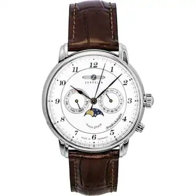 Zeppelin Friedrichshafen Brown Leather Strap White Dial Quartz 85361 Men's Watch Zeppelin Friedrichshafen Brown Leather Strap White Dial Quartz 85361 Men's Watch