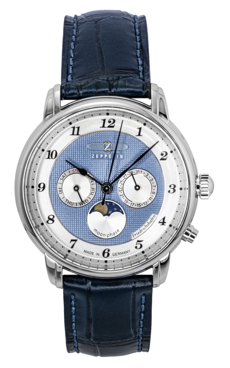 Zeppelin Friedrichshafen Blue Leather Strap Blue Dial Quartz 85363 Men's Watch