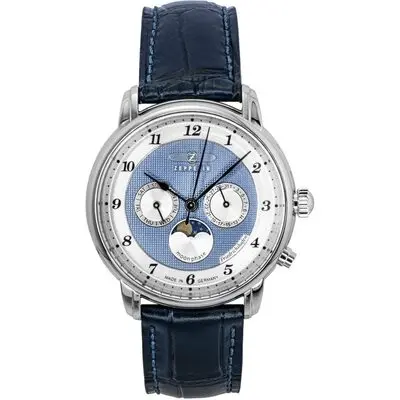 Zeppelin Friedrichshafen Blue Leather Strap Blue Dial Quartz 85363 Men's Watch