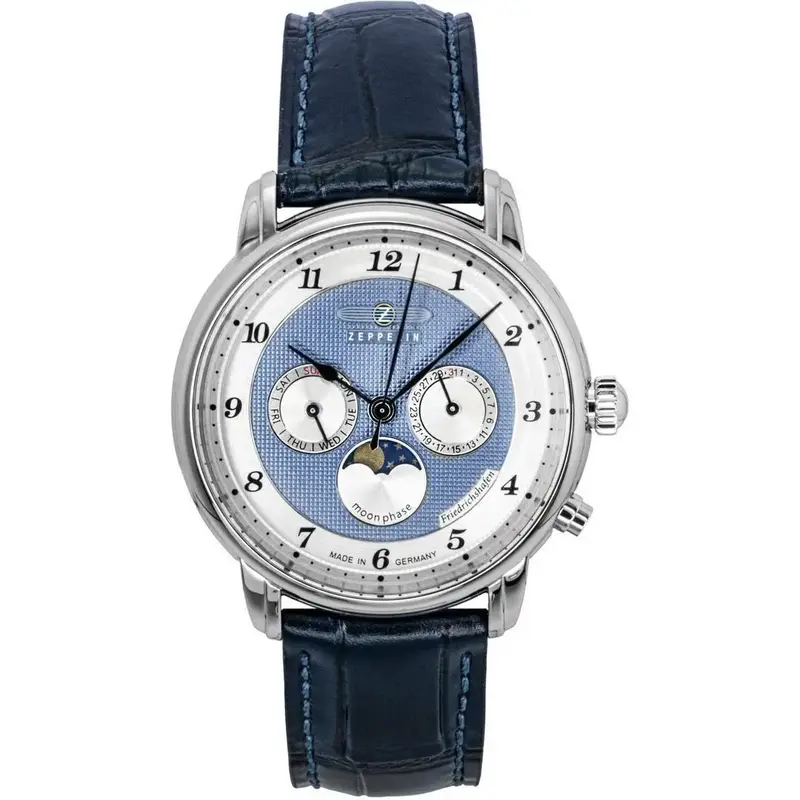 Zeppelin Friedrichshafen Blue Leather Strap Blue Dial Quartz 85363 Men's Watch
