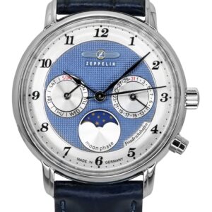 Zeppelin Friedrichshafen Moon Phase Leather Strap Blue Dial Quartz 85373 Women's Watch