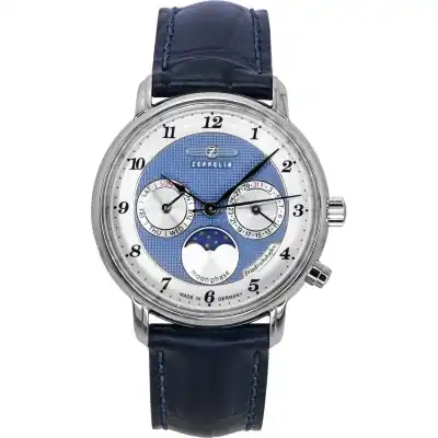Zeppelin Friedrichshafen Moon Phase Leather Strap Blue Dial Quartz 85373 Women's Watch