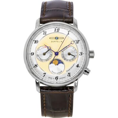 Zeppelin Friedrichshafen Leather Strap Gold Dial Quartz 85375 Women's Watch