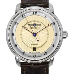 Zeppelin Friedrichshafen Leather Strap Gold Tone Dial Automatic 85565 Men's Watch