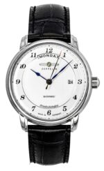 Zeppelin Friedrichshafen Black Leather Strap Silver Dial Automatic 85624 Men's Watch