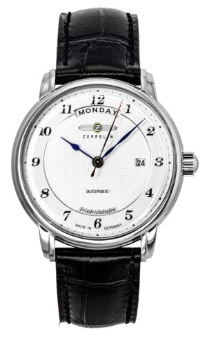 Zeppelin Friedrichshafen Black Leather Strap Silver Dial Automatic 85624 Men's Watch