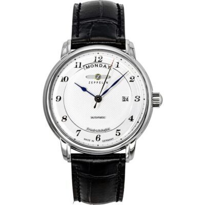 Zeppelin Friedrichshafen Black Leather Strap Silver Dial Automatic 85624 Men's Watch