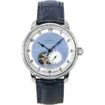 Zeppelin Friedrichshafen Leather Strap Blue Open Heart Dial Automatic 85663 Men's Watch