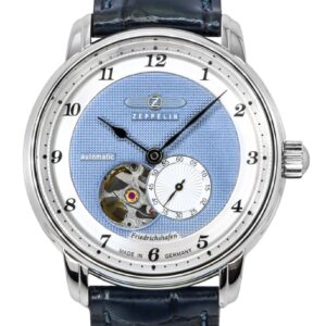 Zeppelin Friedrichshafen Leather Strap Blue Open Heart Dial Automatic 85663 Men's Watch