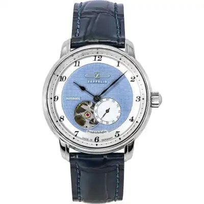 Zeppelin Friedrichshafen Leather Strap Blue Open Heart Dial Automatic 85663 Men's Watch