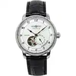Zeppelin Friedrichshafen Leather Strap Silver Open Heart Dial Automatic 85664 Men's Watch