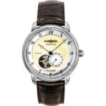 Zeppelin Friedrichshafe Brown Leather Strap Open Heart Gold Dial Automatic 85665 Men's Watch