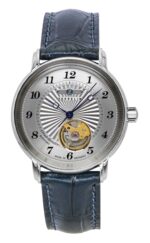 Zeppelin Friedrichshafen Leather Strap Open Heart Silver Dial Automatic 85671 Men's Watch