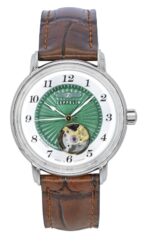 Zeppelin Friedrichshafen Leather Strap Open Heart Green Dial Automatic 85672 Women's Watch