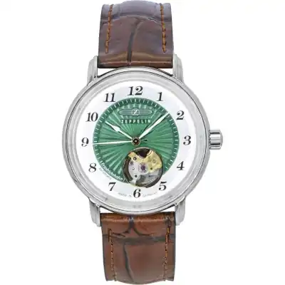 Zeppelin Friedrichshafen Leather Strap Open Heart Green Dial Automatic 85672 Women's Watch Zeppelin Friedrichshafen Leather Strap Open Heart Green Dial Automatic 85672 Women's Watch