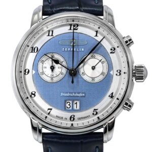 Zeppelin Friedrichshafen Chronograph Leather Strap Blue Dial Quartz 85843 Men's Watch
