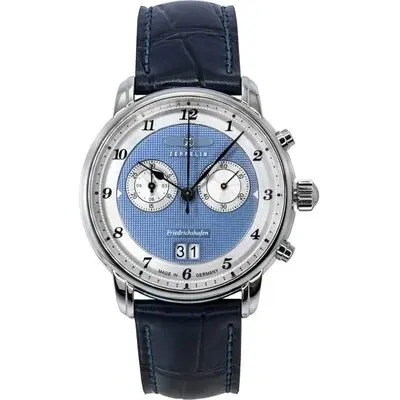 Zeppelin Friedrichshafen Chronograph Leather Strap Blue Dial Quartz 85843 Men's Watch