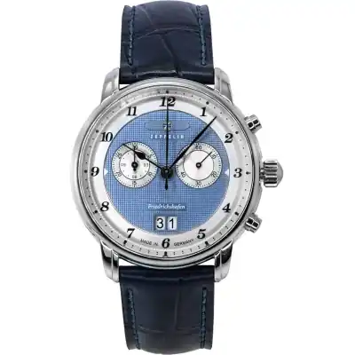Zeppelin Friedrichshafen Chronograph Leather Strap Blue Dial Quartz 85843 Men's Watch