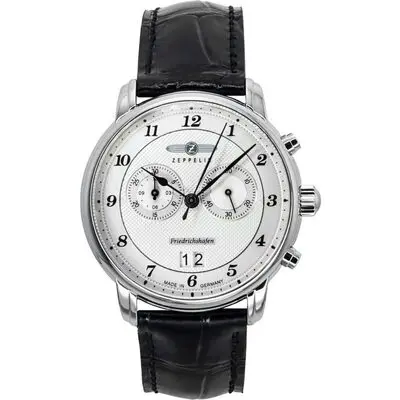 Zeppelin Friedrichshafen Leather Strap Silver Dial Quartz 85844 Men's Watch