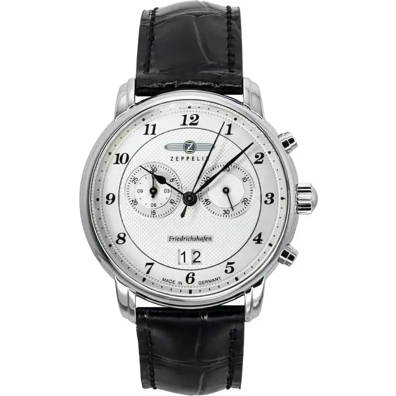 Zeppelin Friedrichshafen Leather Strap Silver Dial Quartz 85844 Men's Watch