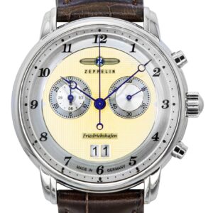Zeppelin Friedrichshafen Chronograph Leather Strap Gold Dial Quartz 85845 Men's Watch