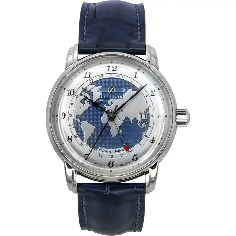 Zeppelin Friedrichshafen GMT Leather Strap Blue Dial Automatic 85963 Men's Watch