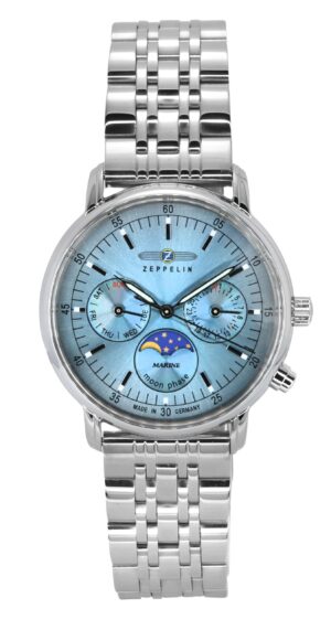 Zeppelin LZ14 Marine Moonphase Stainless Steel Ice Blue Dial Quartz 8637M3 Women's Watch