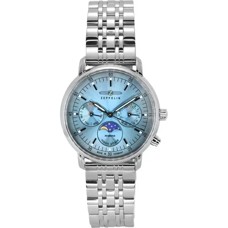 Zeppelin LZ14 Marine Moonphase Stainless Steel Ice Blue Dial Quartz 8637M3 Women's Watch