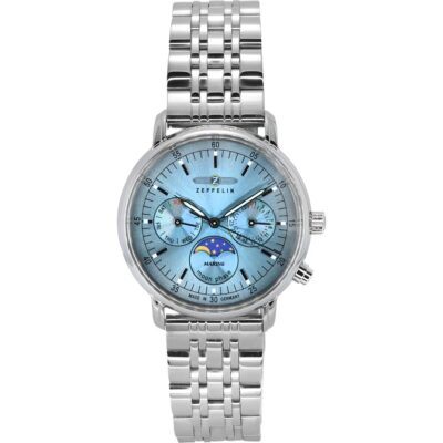 Zeppelin LZ14 Marine Moonphase Stainless Steel Ice Blue Dial Quartz 8637M3 Women's Watch