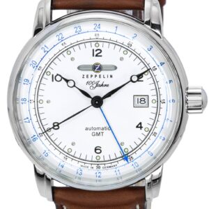 Zeppelin 100 Jahre GMT Leather Strap Silver Dial Automatic 86661 Men's Watch