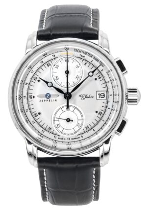 Zeppelin 100 Jahre Chronograph Leather Strap Silver Dial Quartz 86701 Men's Watch