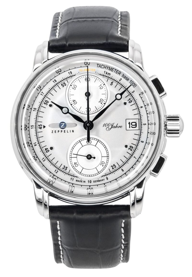Zeppelin 100 Jahre Chronograph Leather Strap Silver Dial Quartz 86701 Men's Watch