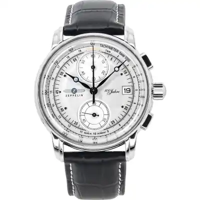 Zeppelin 100 Jahre Chronograph Leather Strap Silver Dial Quartz 86701 Men's Watch