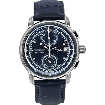 Zeppelin 100 Jahre Chronograph Leather Strap Blue Dial Quartz 86703 Men's Watch