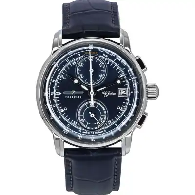 Zeppelin 100 Jahre Chronograph Leather Strap Blue Dial Quartz 86703 Men's Watch