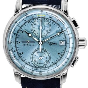 Zeppelin 100 Jahre Chronograph Leather Strap Ice Blue Dial Quartz 86704 Men's Watch
