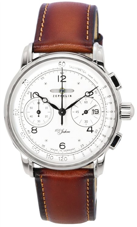 Zeppelin 100 Jahre Chronograph Leather Strap White Dial Quartz 86761 Men's Watch
