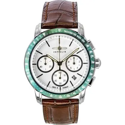 Zeppelin New York Chronograph Leather Strap White Dial Quartz 88784 Men's Watch