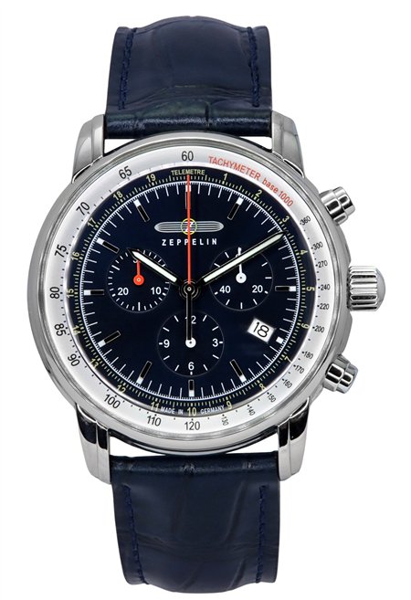 Zeppelin LZ 14 Marine Chronograph Leather Strap Blue Dial Quartz 88883 Men's Watch