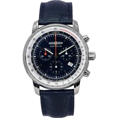 Zeppelin Lz 14 Marine Chronograph Leather Strap Blue Dial Quartz 88883 Men's Watch