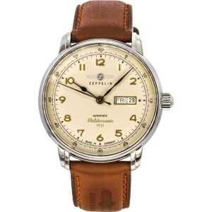 Zeppelin Mediterranee 1921 Leather Strap Beige Dial Automatic 96645 Men's Watch