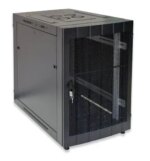 RCT 4U CP black wall mount cabinet 2x uprights 2x glands + Screws; 450mm PERFORATED DOOR